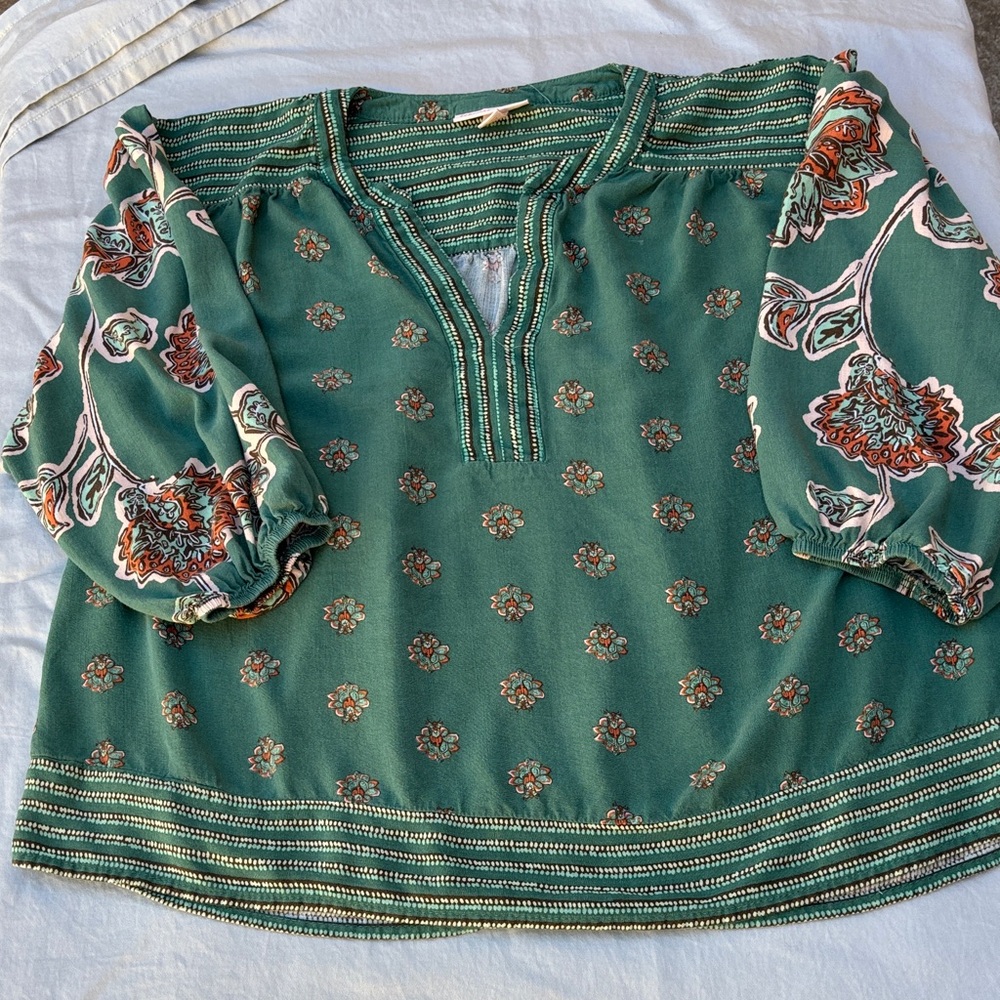 Knox Rose Green Boho Floral Tunic Top